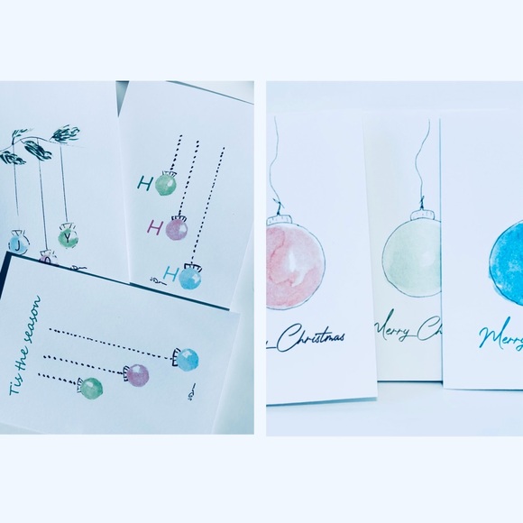 Set of 12 Watercolor Christmas Ornaments Holiday Cards - Picture 1 of 9